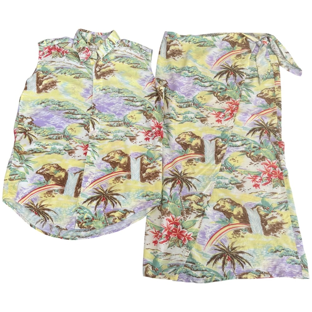 Vintage Guess Marciano Tropical Wrap Skirt & Shirt Set Medium Hawaiian Beach‎